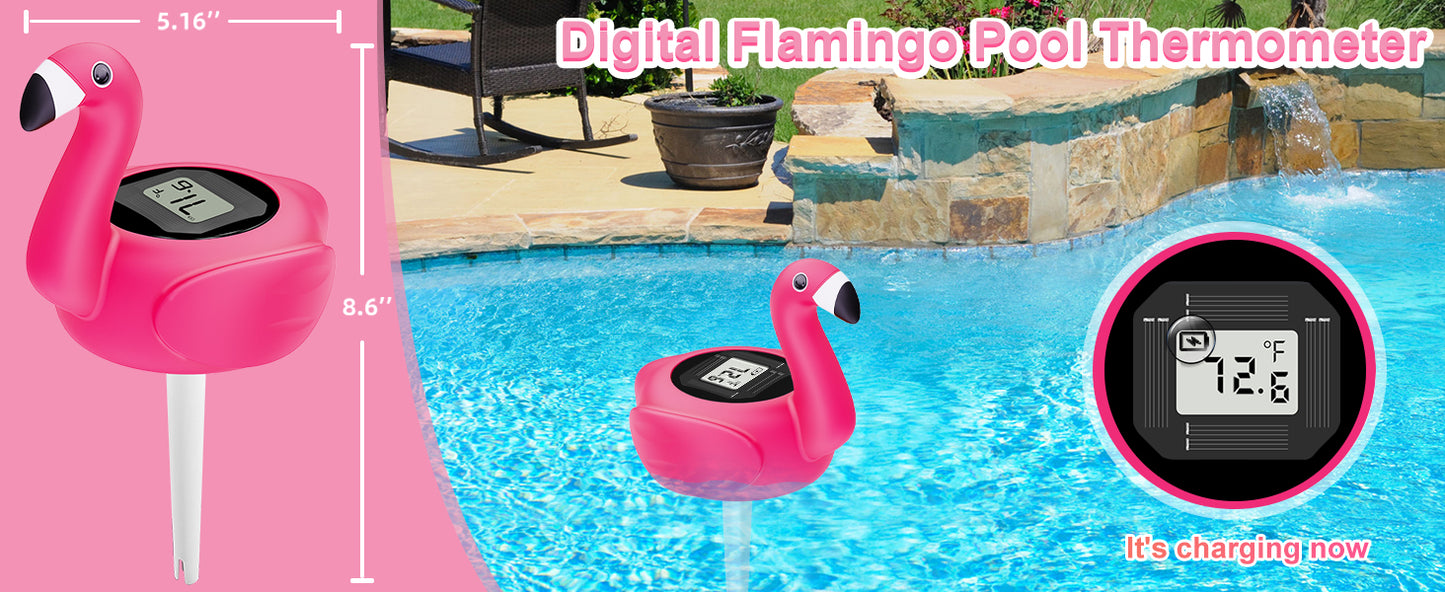 SOLAR LED DIGITAL FLAMINGO THERMOMETER