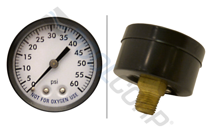 SUPER-PRO 2" STEEL PRESSURE GAUGE 0.25" 0-60 PSI- BACK MOUNT
