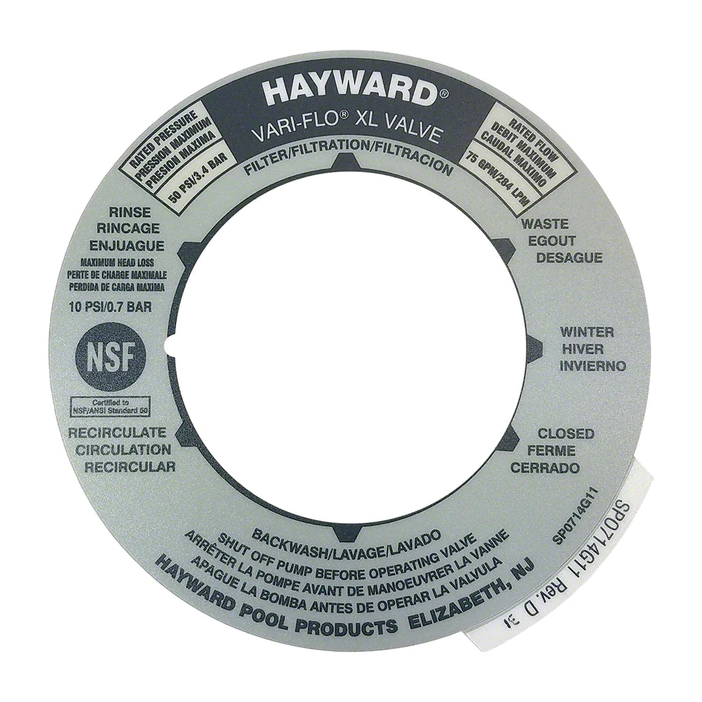 HAYWARD SP0714T VALVE POSITION LABEL