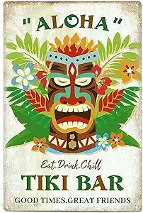ALOHA TIKI BAR VINTAGE SIGN 11.8" x 7.9"