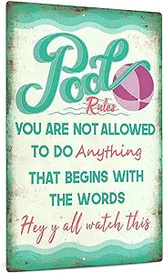 POOL RULES VINTAGE SIGN 12" x 8"