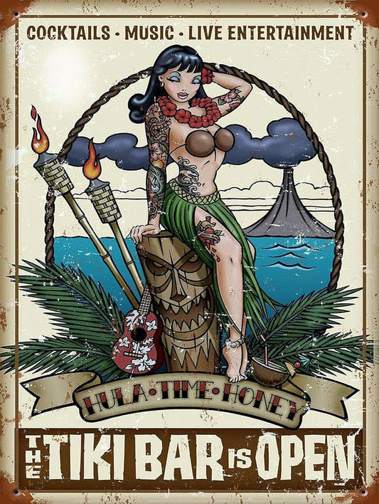 TIKI BAR OPEN VINTAGE RETRO SIGN 16" x 12"