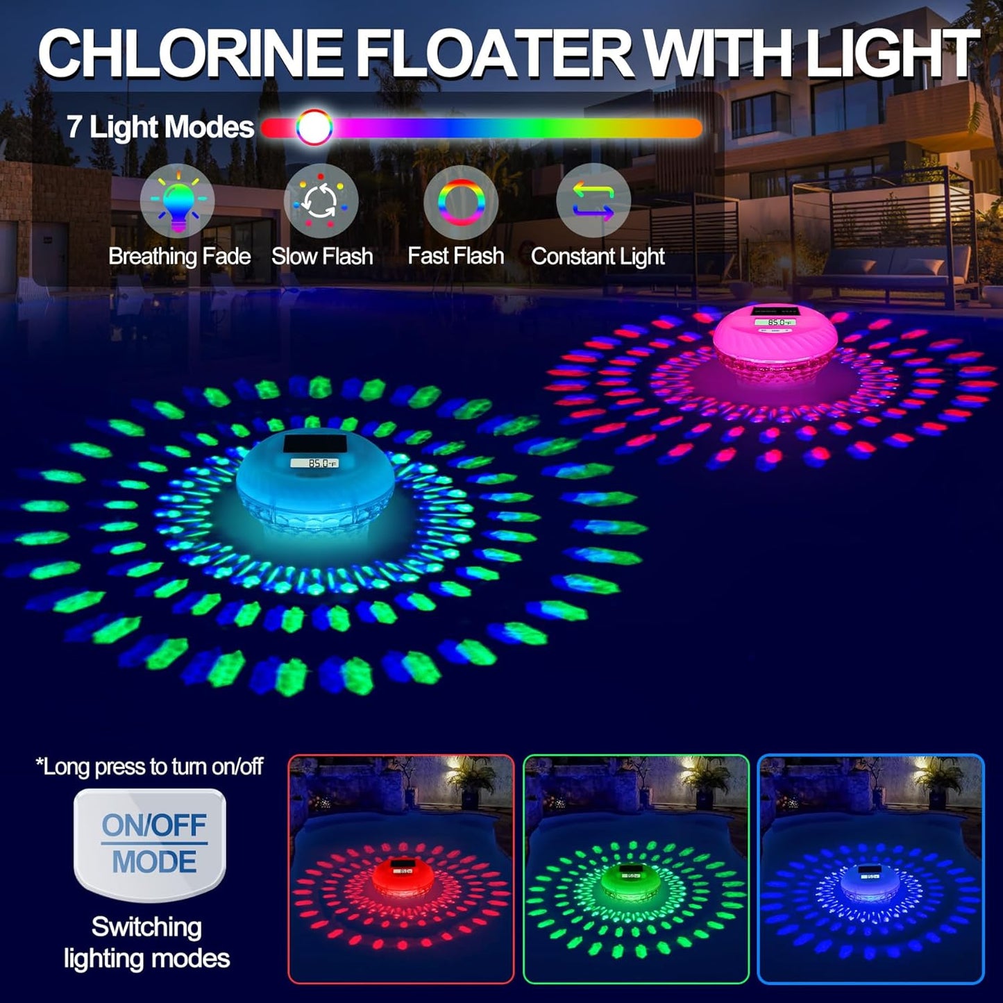 SOLAR CHLORINATOR WITH DIGITAL THERMOMETER W/ LIGHT SHOW