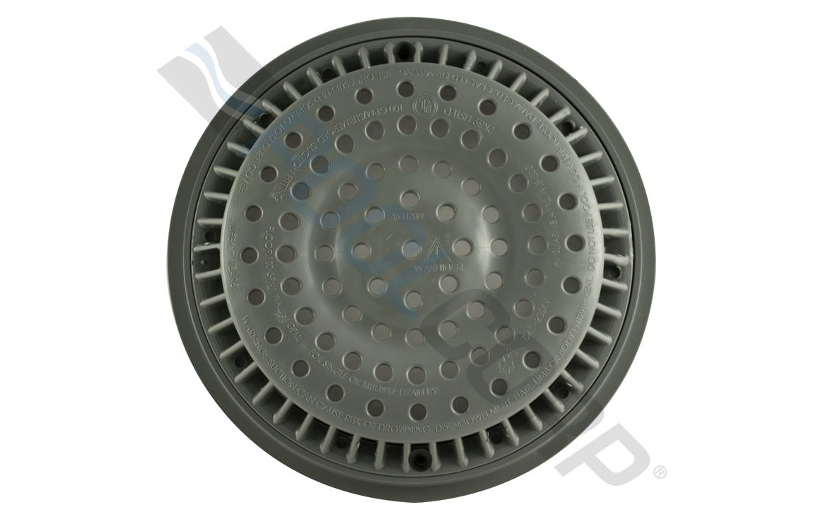 Gray Anti-Vortex Main Drain Frame & Grate 8" Round Gunite
