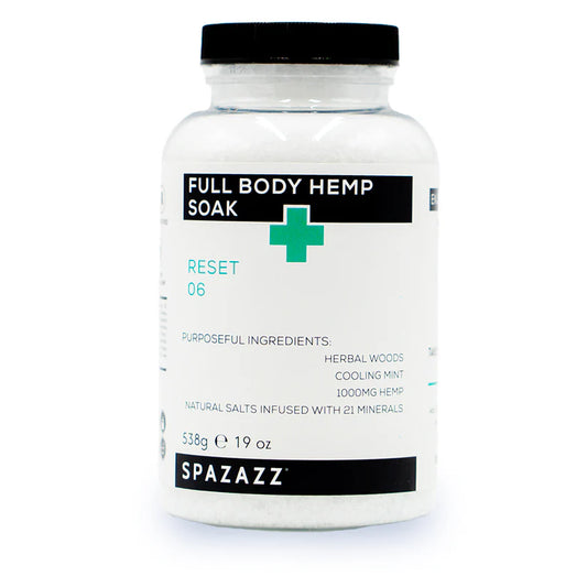 SPAZAZZ- RESET 06 - HERBAL WOODS, COOLING MINT, 1000mg HEMP, NATURAL SALTS FULL BODY HEMP SOAK