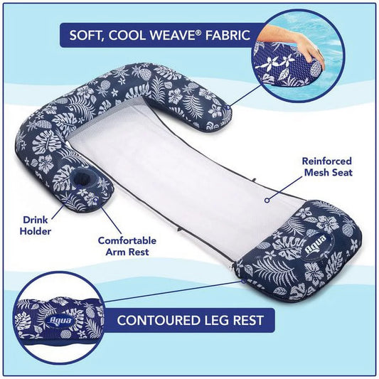 AQUA 3-IN-1 DELUXE LOUNGE, CHAIR, & DRIFTER, PINEAPPLE HIBISCUS NAVY